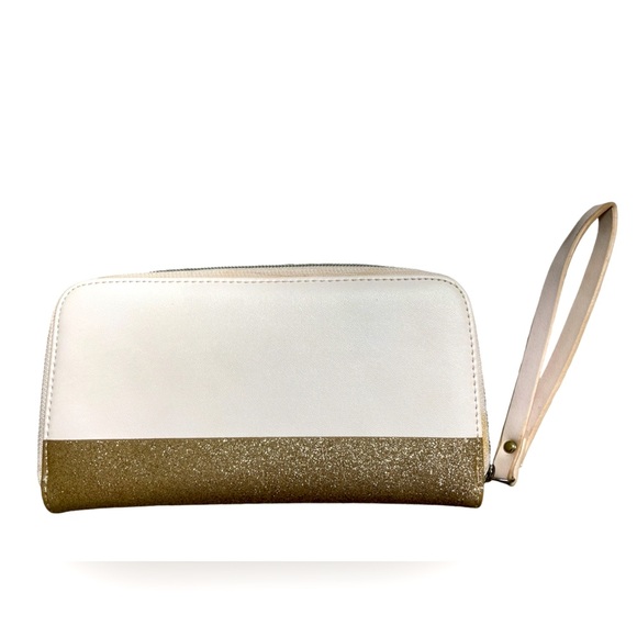 "Too Posh To Care" Gold Glitter Zip Around Wallet, Wristlet, Clutch - Picture 2 of 5
